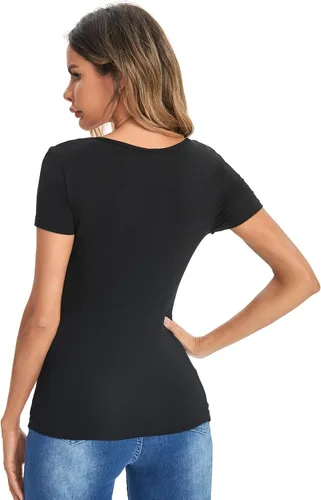 Miniatura 2 de Verdusa Womens Short Sleeve Square Neck T-Shirt Basic Solid Slim Fitted Top Tee