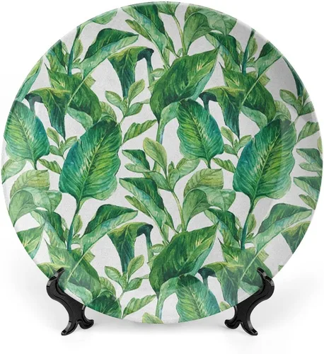 Miniatura 21 de XISUNYA Plato decorativo de 7 pulgadas, cerámica con hojas de cerámica, esqueleto, flores de primavera transparentes de fantasía, impresión de moda