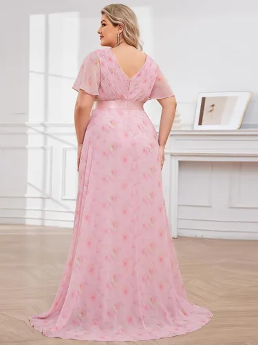 Miniatura 74 de Ever-Pretty Vestido formal para mujer, Navidad, Año Nuevo, cuello en V, gasa, talla grande, largo hasta el suelo, vestido de dama de honor