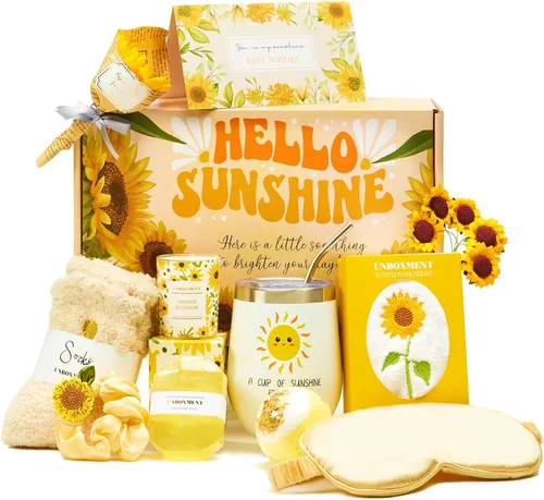 Regalos de girasol para mujeres, cesta de regalo de envío de sol, mejora pronto para amigos enfermos, paquete de cuidado para recuperación después
