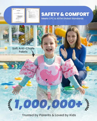 Miniatura 2 de Gogokids 2-in-1 Toddler Swim Vest Pool Floaties for Kids[CPC Certified & Remove Crotch Strap]Puddle Float Jumper 24-66 Pounds, Toddler Arm Floaties