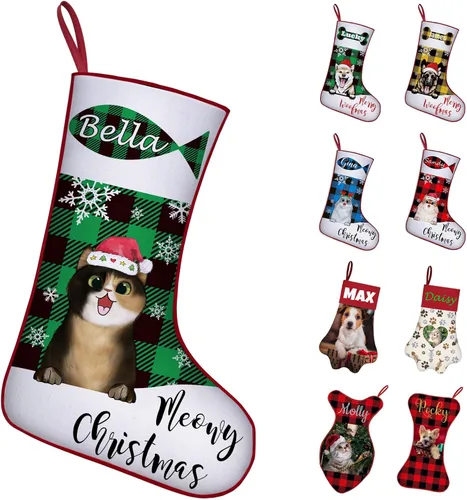 Miniatura 12 de Calcetines de Navidad personalizados con foto de nombre, medias personalizadas en forma de hueso para perros, gatos, mascotas, medias de Navidad