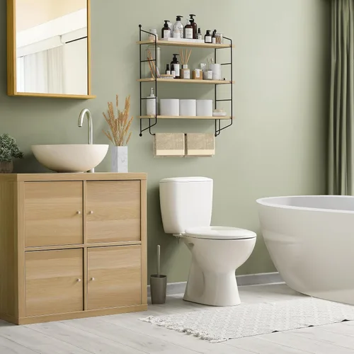 Miniatura 2 de Sorbus Estantes flotantes de baño de 3 niveles para pared, almacenamiento de pared de madera para toallas, armario de almacenamiento sobre el Arce