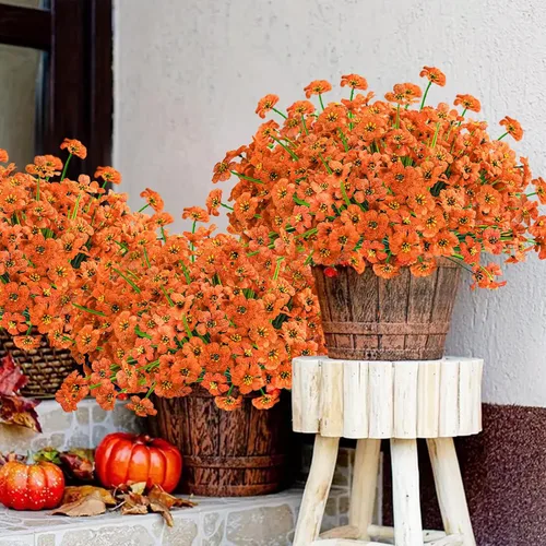 Miniatura 6 de Krissing - 48 paquetes de flores artificiales para exteriores, resistentes a los rayos UV, flores falsas de plástico sintético, plantas para jardín