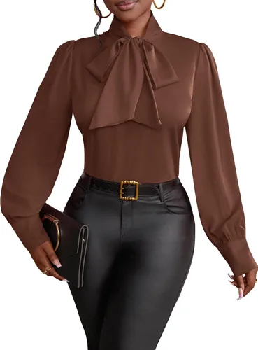 Miniatura 46 de Vrtige Camisa de mujer elegante con cuello de lazo, manga larga, blusa para la oficina
