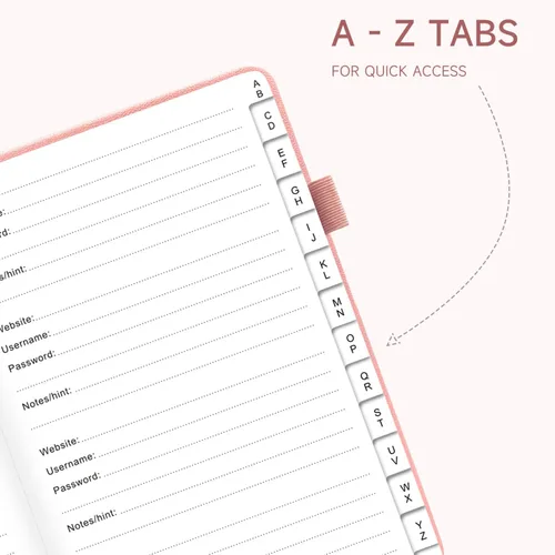 Miniatura 4 de Libro de contraseñas con pestañas alfabéticas - Organizador de direcciones de Internet y contraseñas de tapa dura - Cuaderno de contraseñas para Rosa