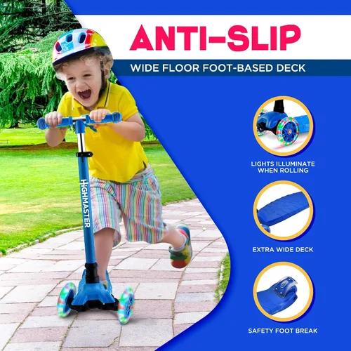 Miniatura 4 de HighMaster - Patinete para niños – Patinete de 3 ruedas para niños y niños pequeños – Manillar ajustable con luces LED en las ruedas – Diversión