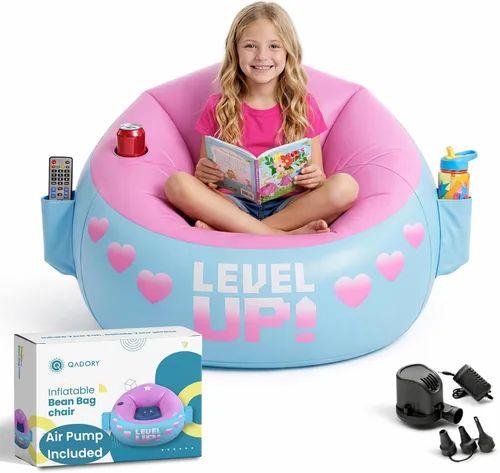 Miniatura 9 de Silla de Gaming Inflable para Niños – Soporta Hasta 300 libras, Incluye Bomba de Aire, Portavasos, 2 Bolsillos – Asiento de Puf de Gaming Duradero