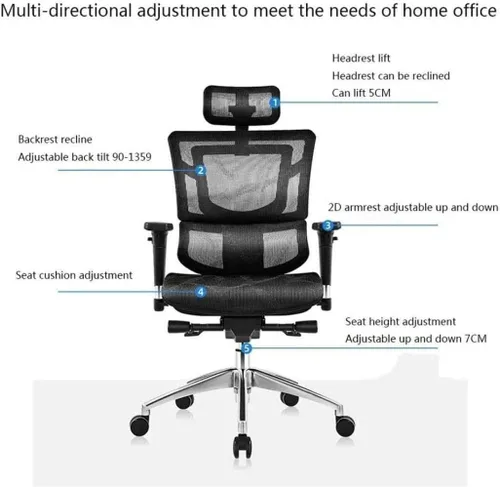 Miniatura 2 de Commercial Ergonomic High Back Executive Mesh Chair, with Adjustable Lumbar Support, Headrest and 3D Armrests Configure Chassis Functions(A)