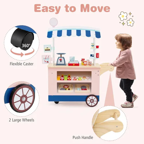 Miniatura 4 de Costzon Juego de tienda de comestibles para niños, juego de soporte de mercado de simulación para niños pequeños con 30 piezas de juguetes de juego