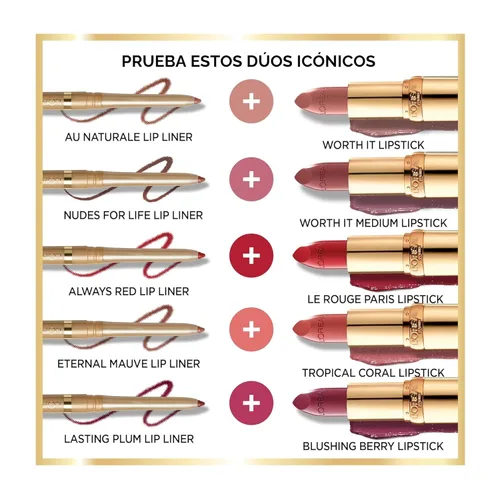 Miniatura 6 de L'Oreal Paris Colour Riche Original - Lápiz labial cremoso e hidratante satinado con aceite de argán y vitamina E, Paris.NY, 1 unidad