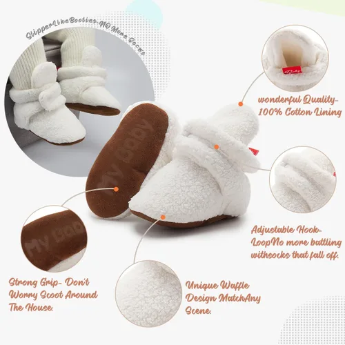 Miniatura 137 de Botines de forro polar para bebés, niños y niñas, pantuflas antideslizantes con agarre suave, zapatos de calcetín para recién nacidos, cuna