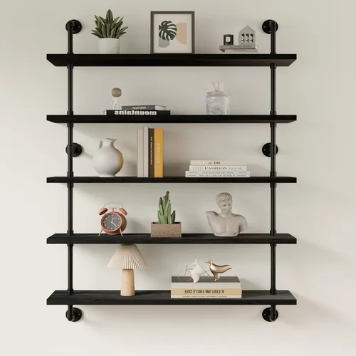 Miniatura 53 de HDDFER - Estantería industrial para tuberías rústicas en blanco, estantes de pared de tubería industrial con tablas de madera, estantes flotantes