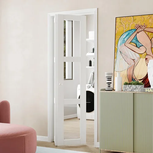 Miniatura 26 de BARNER HOME Puerta plegable, puerta de armario de cristal transparente de 3 lites, para apertura de 48 x 80 pulgadas, puertas plegables con kits