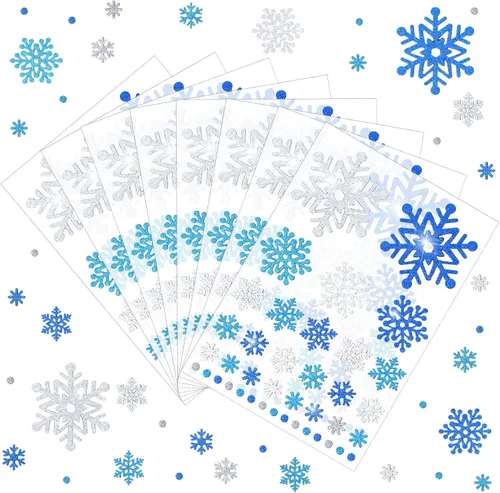 Miniatura 9 de Outus 16 hojas de pegatinas de copo de nieve, pegatinas de invierno brillantes, pegatinas de copo de nieve para fiestas, manualidades de álbum