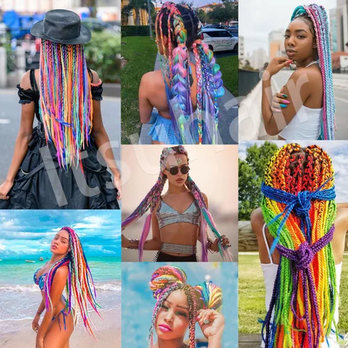 Miniatura 6 de 5 extensiones de cabello trenzado colorido de 24 pulgadas que brillan en la oscuridad arco iris jumbo trenzas extensiones de cabello