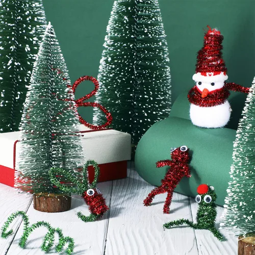 Miniatura 7 de WILLBOND 300 limpiapipas de Navidad de 12 pulgadas con purpurina para manualidades, color rojo y verde, tallos de felpilla coloridos para Navidad