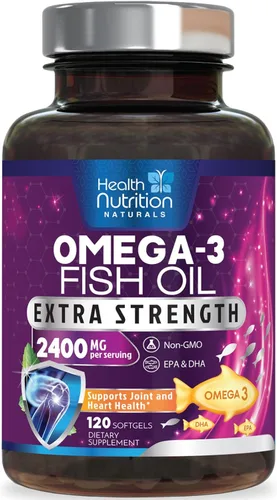 Suplementos de aceite de pescado Omega 3 – 2400 mg de aceite de pescado por porción – Omega-3 de triple fuerza con ácidos grasos EPA y DHA – Apoyo