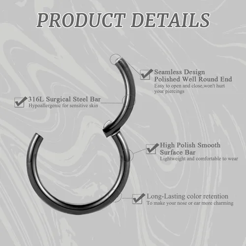 Miniatura 3 de GAGABODY 2 piercings para la nariz, calibre 20G, 18G, 16G, 14G, 12G, 10G, 8G, acero quirúrgico, tabique, cartílago, hélice, trago, concha, daith