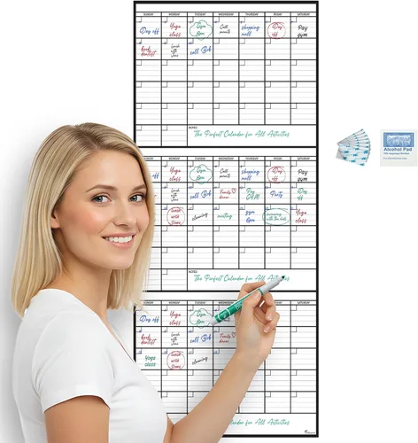 Miniatura 17 de Calendario pequeño de borrado en seco para pared de 17 x 26 pulgadas, mes en blanco para niños, oficina, agenda de aula, planificador mensual