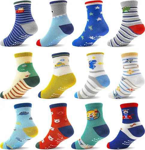 Miniatura 21 de ELUTONG - Calcetines para niños con agarre, antideslizantes, 12 pares para niños, niñas, bebés de 1 a 7 años