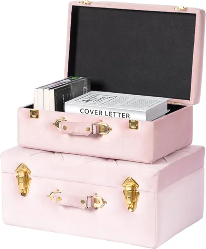 Miniatura 9 de Vintiquewise Juego de 2 maletas decorativas de terciopelo copetudo, color verde