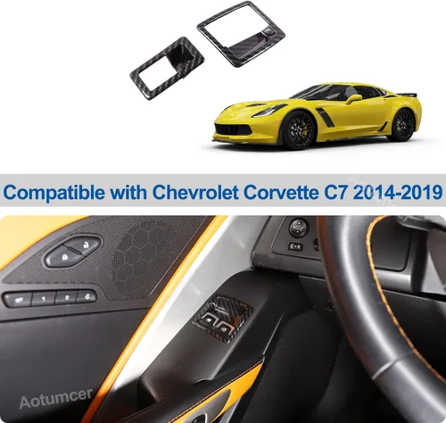 Miniatura 6 de Cubierta de botón de interruptor de bloqueo de puerta de fibra de carbono para Chevrolet Corvette C7 2014-2019, marco de botón de ventana