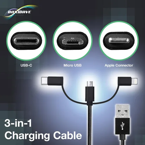Miniatura 3 de BoxWave Cable compatible con Spotify Car Thing, cable AllCharge 3 en 1 para Spotify Car Thing, color negro azabache