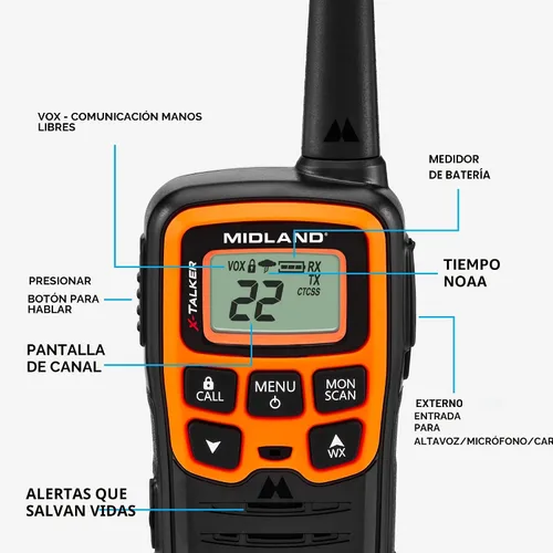 Miniatura 6 de Midland - T51VP3 X-TALKER Walkie-Talkie de Largo Alcance para Observación y Recuperación - Radio Bidireccional FRS para Niños, Caravaning con Negro