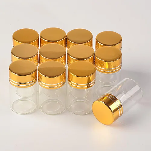 Miniatura 8 de 24 botellas de cristal de 0.2 fl oz con tapas de rosca de aluminio dorado vacías aceite esencial azafrán píldora polvo líquido joyería frascos