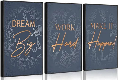 Miniatura 7 de 3 piezas de lienzo inspirador de oro azul para oficina, arte de pared, inspirador motivacional positivo, pinturas botánicas, cuadros de decoración