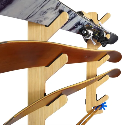 Grassracks Estante de esquí de bambú – Montaje de pared horizontal para interiores Serie Hallsteiner – Colgador de pared para exhibición de esquí