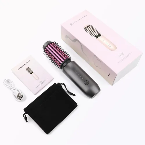 Miniatura 7 de Cepillo de rizador inalámbrico, 2024, nuevo mini cepillo portátil de viaje para mujeres, 7000 mAh recargable por USB con iones negativos, gris