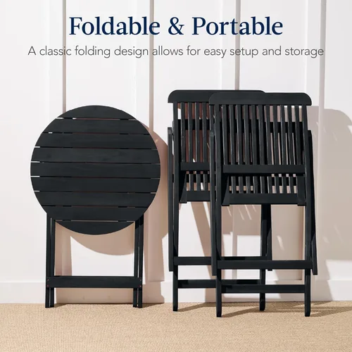 Miniatura 3 de Best Choice Products Juego de 3 piezas de madera de acacia, muebles de patio plegables para patio trasero, balcón, terraza con 2 sillas, mesa