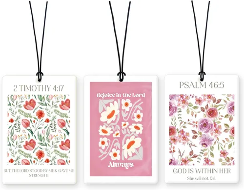 Miniatura 32 de Lacama Ambientador cristiano para automóvil, 3 piezas, lazo rosa y negro, coqueta con versículo bíblico cristiano, ambientador para mujeres y niñas