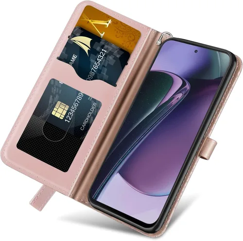 Miniatura 6 de Funda tipo cartera con tapa para Motorola Moto G Stylus 5G 2023, piel sintética, oro rosa, tarjetero y cierre magnético, función atril