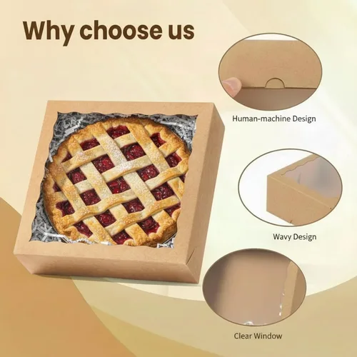 Miniatura 3 de Cajas de panadería marrón kraft de 9 pulgadas, cajas para pasteles con ventana transparente para fresas de chocolate, pasteles, magdalenas, donas