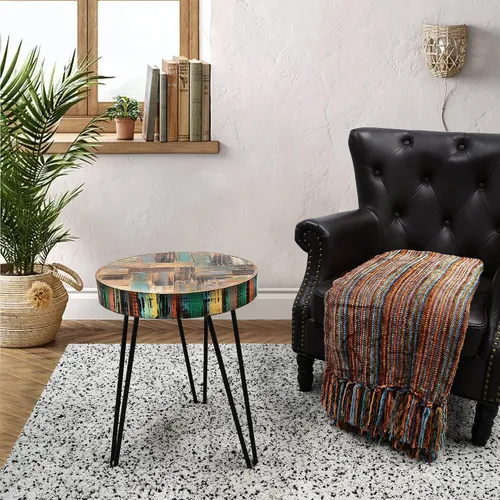 Miniatura 4 de Home Soft Things Mesa auxiliar redonda de madera recuperada para sala de estar, dormitorio, espacios pequeños, patio, sofá al aire libre, mesa