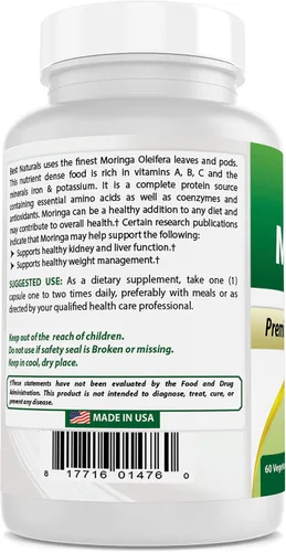 Miniatura 5 de Best Naturals Moringa Superfood 500 mg 60 Cápsulas Vegetales