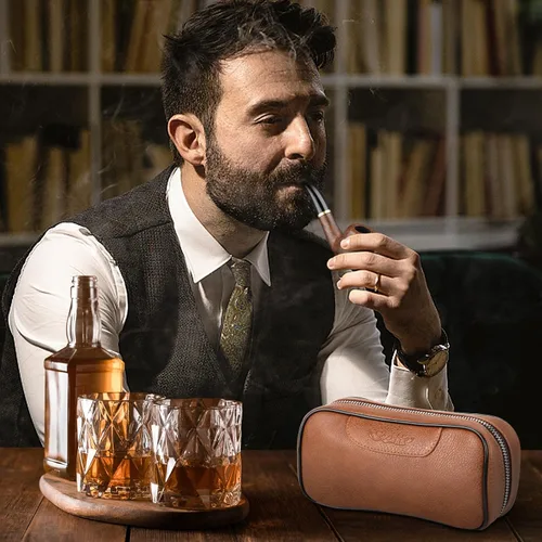 Miniatura 7 de Scotte Set de pipa artesanal, funda de cuero para pipa, pipa de madera y accesorios