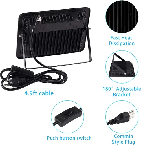 Miniatura 4 de Luz negra LED de 395 nm de 10 W con enchufe e interruptor estándar de EE. UU., cable de alimentación de 4.9 pies, luz negra impermeable IP66 se