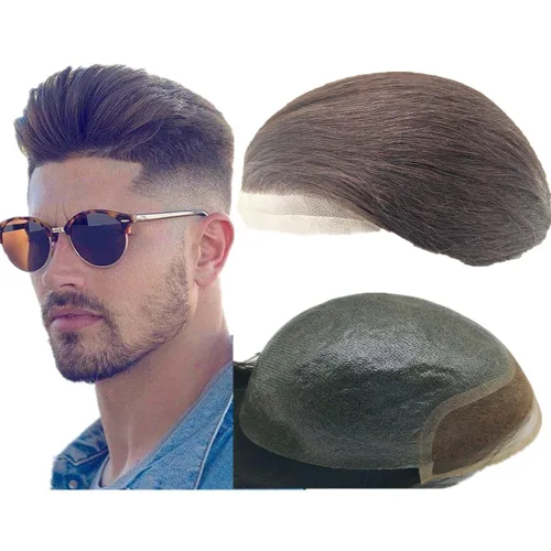 Miniatura 8 de N.L.W. Toupee para hombres Piezas de pelo para hombres NLW sistema europeo de reemplazo de cabello humano para hombres BIO 10x8 base szie implante