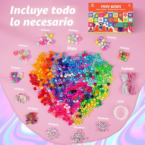 Miniatura 3 de Dowsabel Kit de 6 cajas de 120 colores para hacer pulseras de cuentas de poni, cuentas para hacer joyas con cuentas de letras Kandi, manualidades