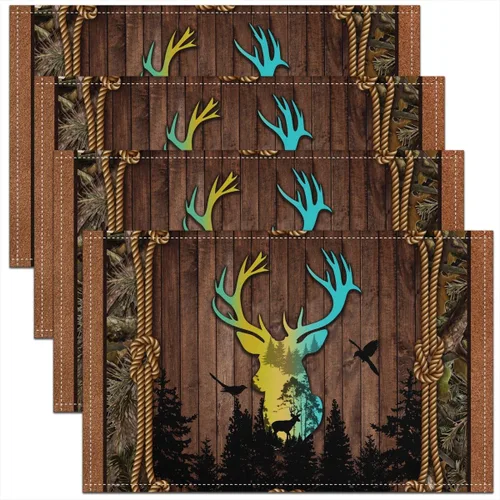 Miniatura 6 de Wild Animal - Juego de 4 manteles individuales elegantes para mesa de comedor, manteles individuales con silueta de oso negro, 12 x 18 pulgadas