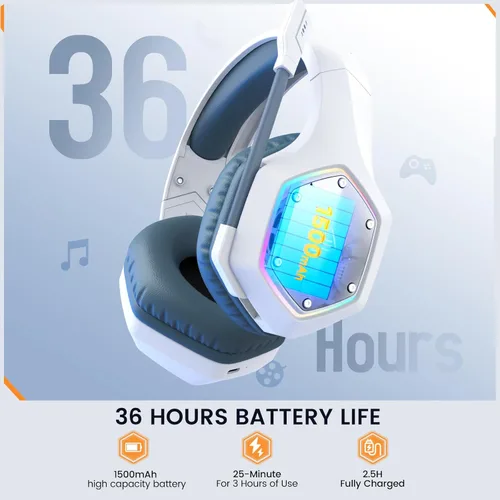 Miniatura 5 de EKSA E1000WT Wireless Gaming Headset,2.4GHz USB Gaming Headphones with Microphone for PC, PS5, PS4, Nintendo Switch, 7.1 Surround Sound Headset, RGB