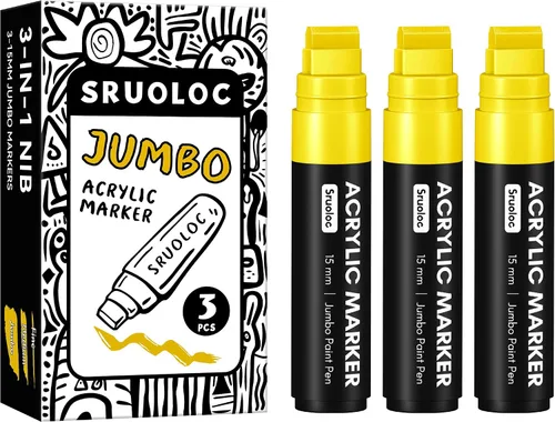 Miniatura 8 de SRUOLOC 3 Rotuladores Permanentes Jumbo Negros, Punta Ancha de 15mm de Grosor, Rotuladores de Pintura Acrílica Grandes para Pintura en Roca, Póster