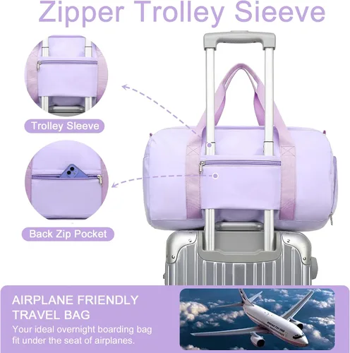 Miniatura 5 de Bolsa de viaje deportiva para gimnasio para hombres y mujeres con compartimento para zapatos, bolsillo húmedo, Púrpura (pure purple), Bolsa de lona