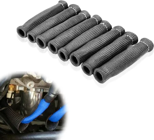 8 botas de protección de bujías, botas de alambre de bujía de 1200 grados, funda protectora de protección térmica, funda aislante de protección Negro