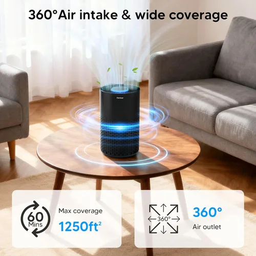 Miniatura 2 de Purificadores de aire para dormitorio del hogar de hasta 1250 pies cuadrados - Purificador de aire HEPA H14 con aroma y modo de sueño, purificador