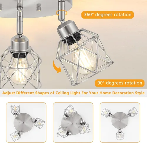 Miniatura 3 de Baocuz Lámpara de techo semiempotrada de níquel cepillado de 3 luces, luminarias de cocina ajustables montaje al techo base E26, luces de techo